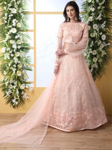 Peach Bridal Thread With Sequence Embroidered Work Wedding & Party Wear Lehenga Choli