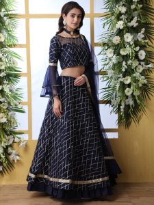 Navy Blue Bridal Sequence Embroidered Work Wedding & Party Wear Lehenga Choli