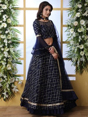 Navy Blue Bridal Sequence Embroidered Work Wedding & Party Wear Lehenga Choli