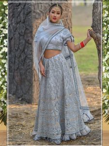 Ice Blue Colour Net Resham & Zari Work Lehenga Choli