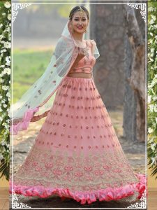 Dark Peach Colour Net Resham & Zari Work Lehenga Choli