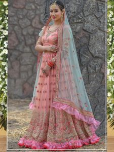 Dark Peach Colour Net Resham & Zari Work Lehenga Choli