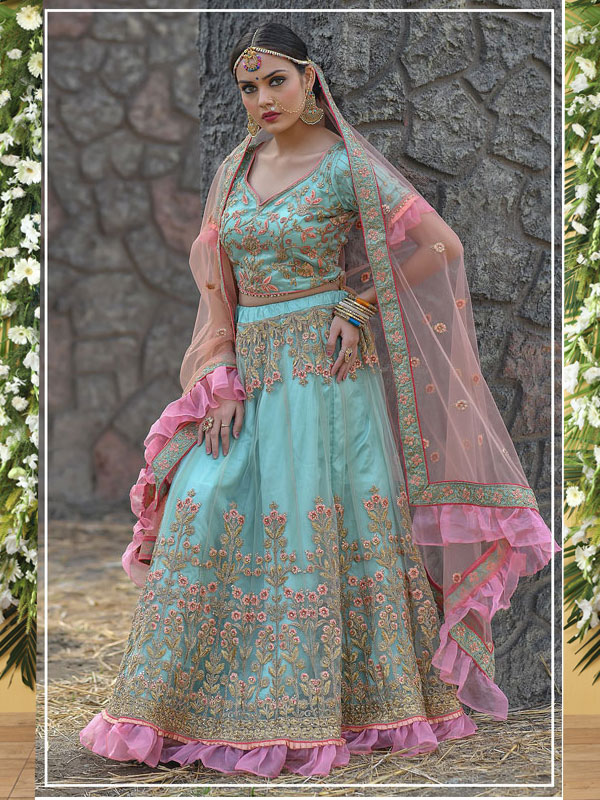 Buy Peach Silk Wedding Wear Zari Work Lehenga Choli Online From Wholesale  Salwar.