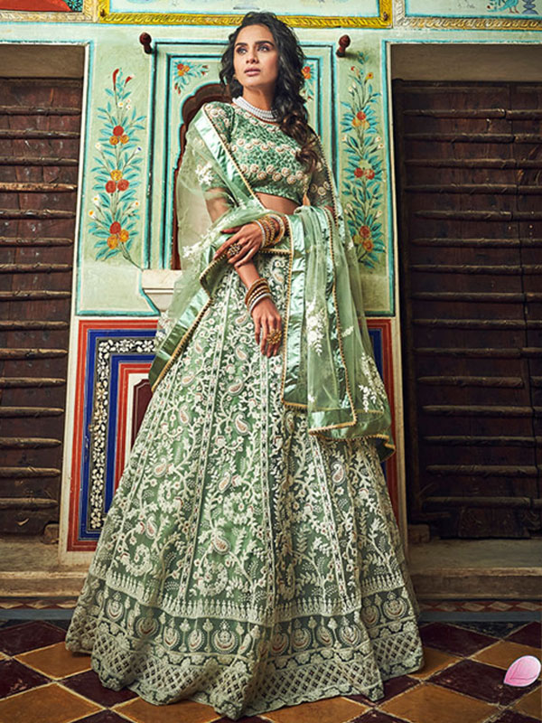 Buy Dusty Dark Green Colour Dulhan Lehenga Choli Lehenga Choli for Women  With Border Dupatta Readytowear Bridesmaid Lehenga for Women Online in  India - Etsy