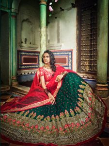 Green Colour Net Sequence & Thread Work Lehenga Choli