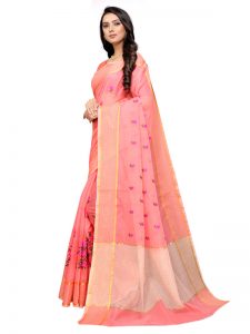 Peach Cotton Silk Designer Embroidered Buti Work Saree