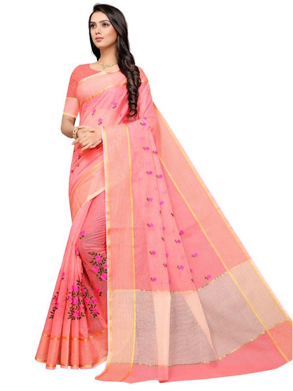 Buy online Women's Self Design Peach Colored Saree With Blouse from ethnic  wear for Women by Charukriti for ₹3629 at 35% off | 2024 Limeroad.com