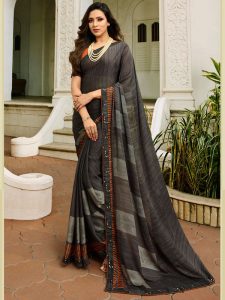 Designer Partywear Printed Grey White Rangoli Fancy Saree