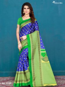 Blue Cotton Digital Print Saree