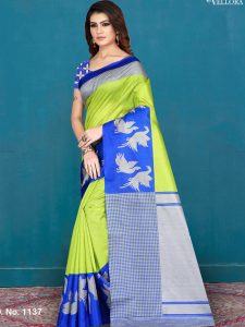 Parrot Green Art Silk Digital Print Saree