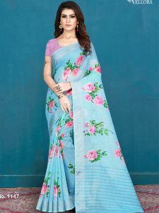 Light Blue Khadi Silk Digital Print Saree