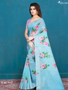 Light Blue Khadi Silk Digital Print Saree