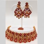 Red Colour Bridal Wedding Jewellery Alloy Necklace Sets for Women