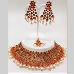 Red Colour Bridal Wedding Jewellery Alloy Necklace Sets for Women