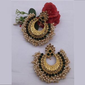 Gold Plated Black Traditional Kundan Earrings  Runjhun Jewellery  3982401
