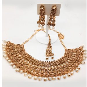 Gold Colour Bridal Wedding Jewellery Alloy Necklace Sets for Women