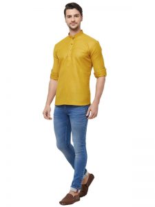 Yellow Colour Cotton Kurta Pajama For Men