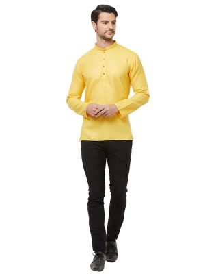 Yellow Colour Cotton Kurta Pajama For Men