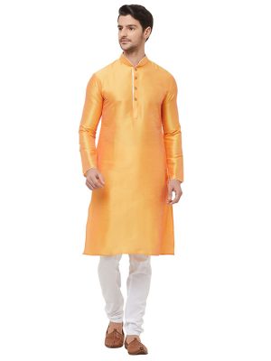 Orange Colour Silk Kurta Pajama For Men