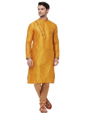 Yellow Colour Silk Kurta Pajama For Men