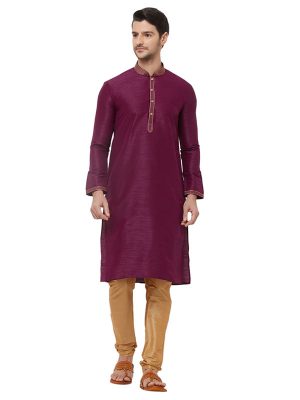 Purple Colour Silk Kurta Pajama For Men
