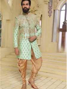 Pista Raw Silk Machine Work & Hand Work Sherwani