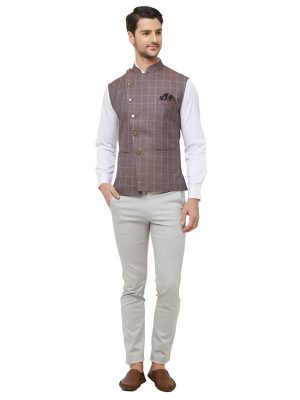 Brown Colour Cotton Blend Modi Jacket