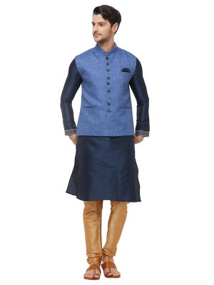 Blue Colour Linen Modi Jacket