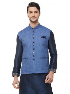 Blue Colour Linen Modi Jacket