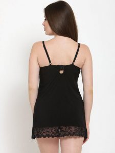 Women Polyester Spandex Sheer Lace Cups Pretty Flirty Black Babydoll Night Dress with G-String Nightwear