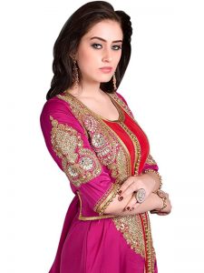 Gulf Pink And Maroon Color Partywear Jacket Style Dubai Moroccan Kaftan