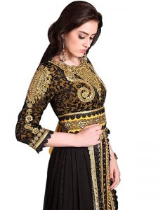 Black And Gold Color Designer Handmade Arabic Moroccan Long Sleeve Wedding Caftan