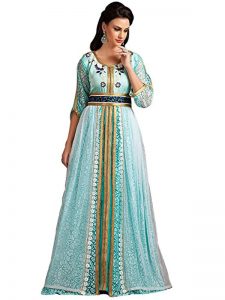 Aqua Blue Color Kaftan Arabic Evening Dress