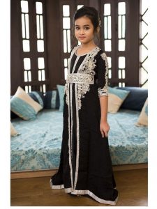 Black Designer Handmade Moroccan Style Kids Caftan