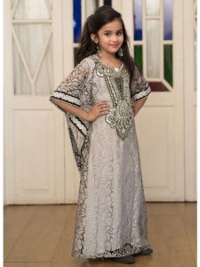 Gray Handmade Designer Kaftan For Girl