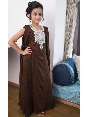 Brown Color Arabic Style Kaftan For Kids - Zakarto