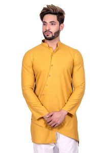 Mustard Reception Wear Cool Cotton Indo Western Sherwani