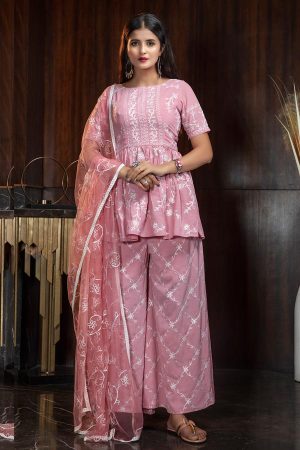 Pink Thread Embroidered work Diamond Georgette Salwar Suit