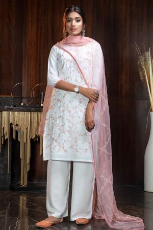 White Thread Embroidered work Diamond Georgette Salwar Suit