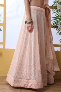 Peach Embroidered Georgette Wedding & Party Wear Semi Stitched Lehenga