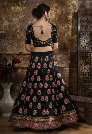 Black Embroidered Phantoom Silk Wedding & Party Wear Semi Stitched Lehenga