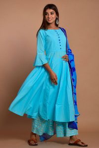 Blue Cotton Hand Block Print Kurta Plazzo Sets