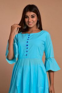 Blue Cotton Hand Block Print Kurta Plazzo Sets