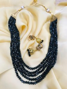 Black Multiple Quartz Bead Mala Necklace