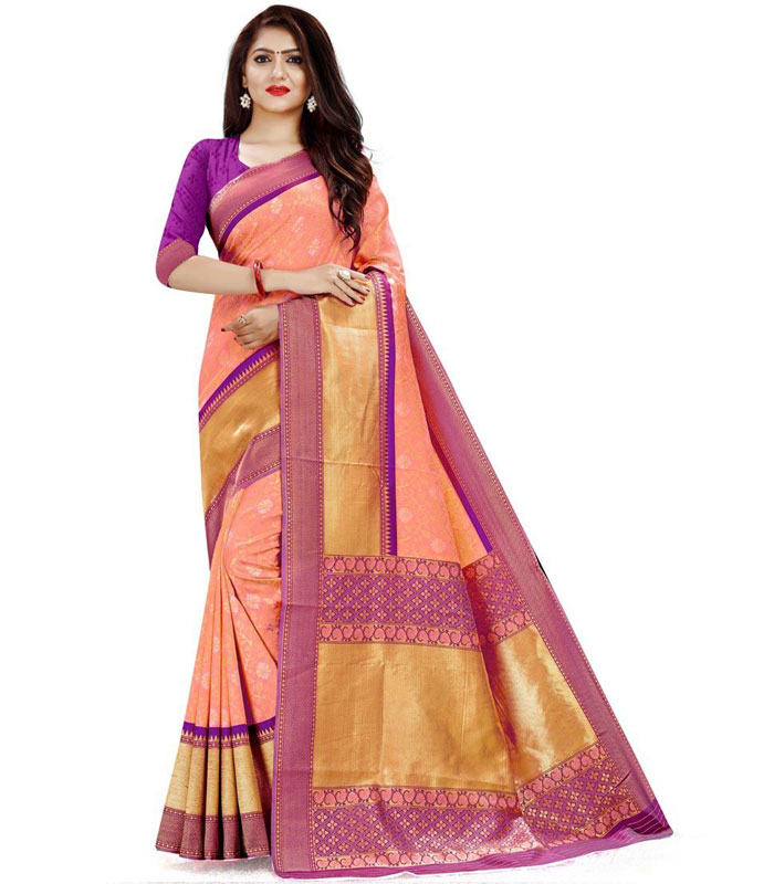 Baby Pink Kanchipuram Silk Weaving Designer Saree - Zakarto