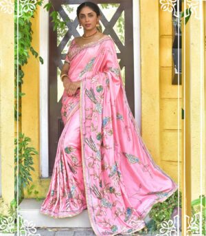 Pink Bridal Wear Stylish And Heavy Work Saree