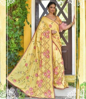 Heavy Work Yellow Color Indian Saree