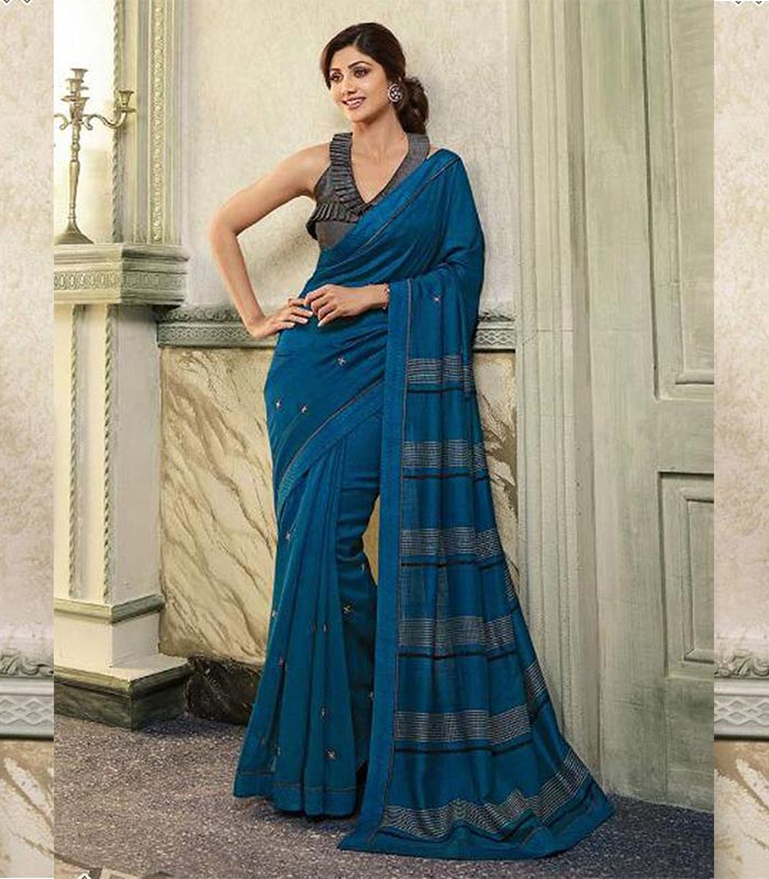 Buy SHREE SHAKTI FASHION Solid/Plain, Temple Border Bollywood Georgette,  Pure Silk Saree (Light Blue) Online at Best Prices in India - JioMart.