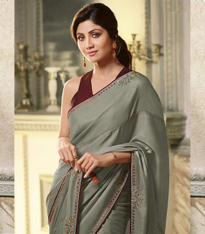 poly silk jaqcard work heavy grey colour designer saree – Vpnam