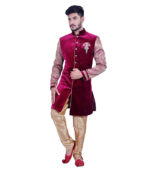 Bespoke Design Brocade Burgundy Purple Indo Western Sherwani